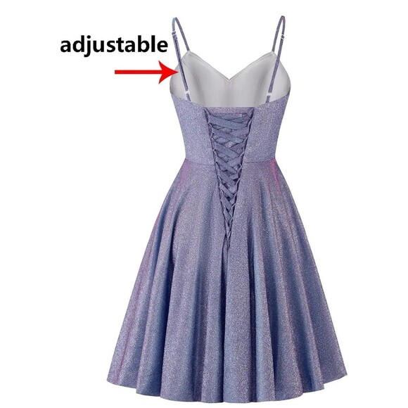NWOT Sparkle Homecoming Prom Formal Dress Sz 2 Adjustable Purple Blue Iridescent - Picture 3 of 16